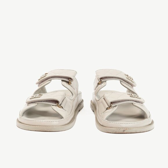 Chanel Light-Grey Lambskin Quilted CC Chain Velcro Dad Sandals - Picture 3 of 13